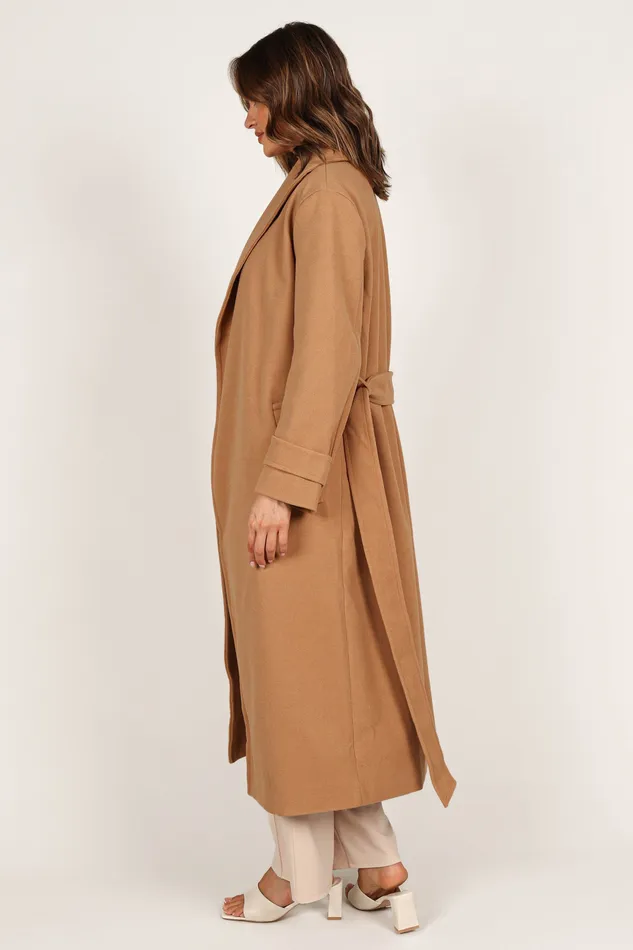Emersyn Tie Front Coat 8211 Camel Camel Women Jackets and Coats petalandpup