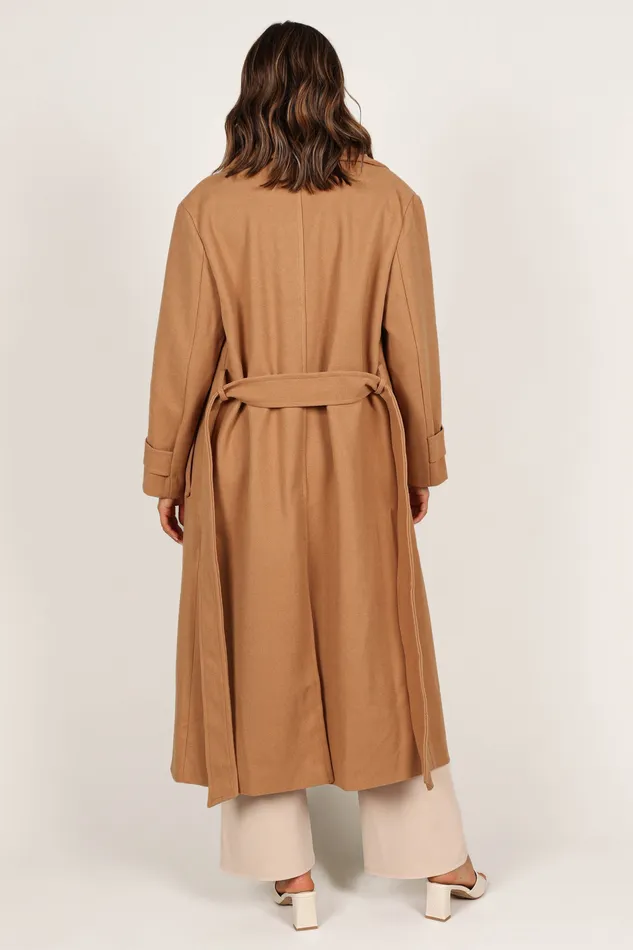 Emersyn Tie Front Coat 8211 Camel Camel Women Jackets and Coats petalandpup
