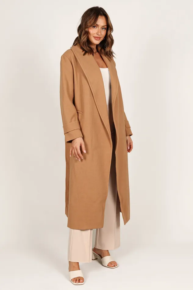 Emersyn Tie Front Coat 8211 Camel Camel Women Jackets and Coats petalandpup