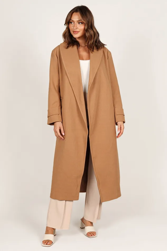 Emersyn Tie Front Coat 8211 Camel Camel Women Jackets and Coats petalandpup