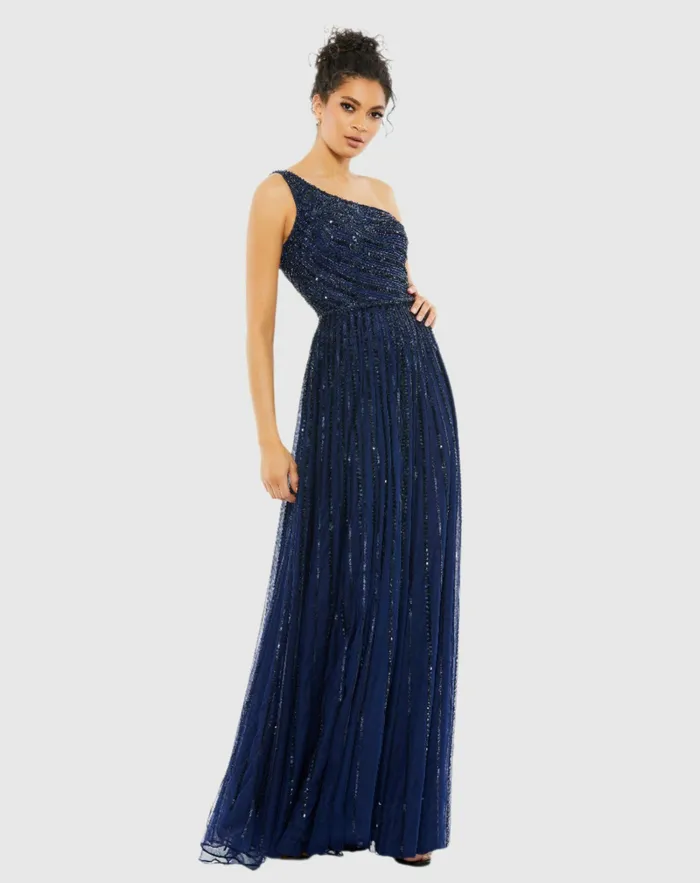 Evening Gowns Mac Duggal Women Embellished One Shoulder ALine Gown Copper