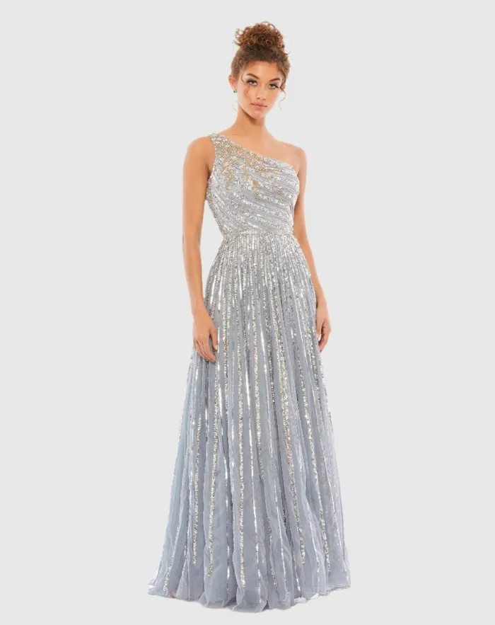 Evening Gowns Mac Duggal Women Embellished One Shoulder ALine Gown Copper