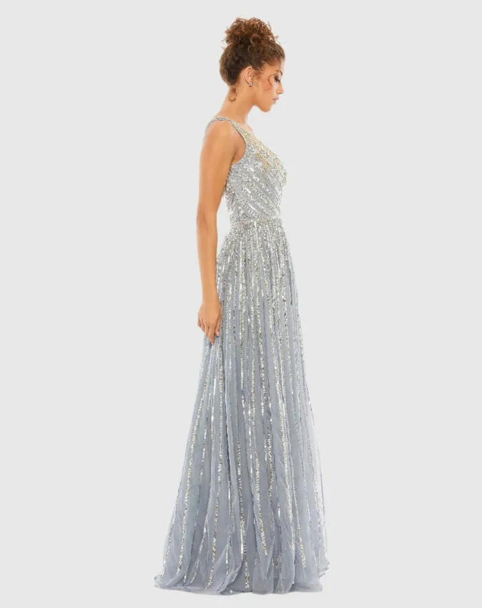 Evening Gowns Mac Duggal Women Embellished One Shoulder ALine Gown Copper