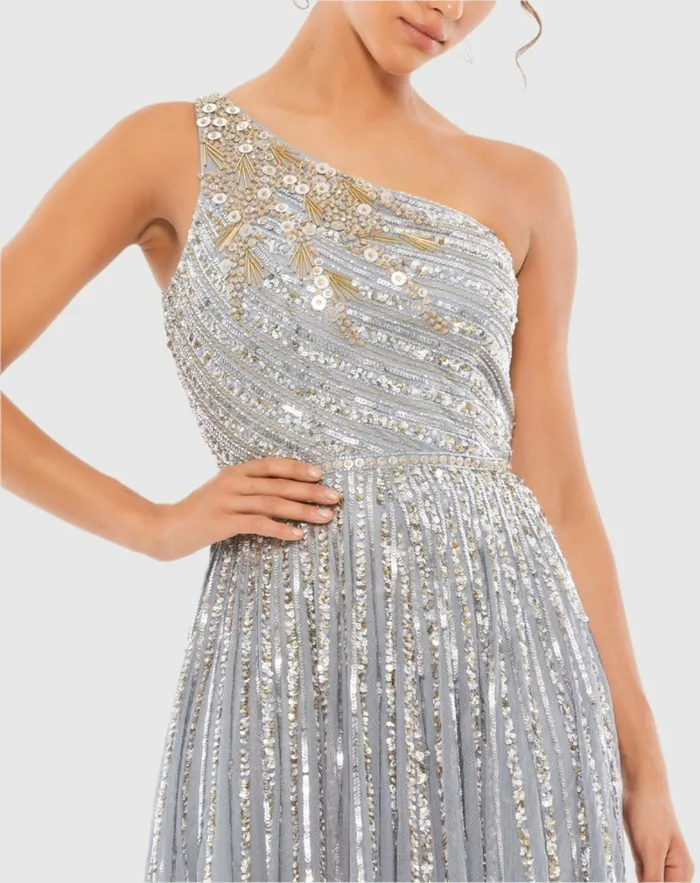 Evening Gowns Mac Duggal Women Embellished One Shoulder ALine Gown Copper