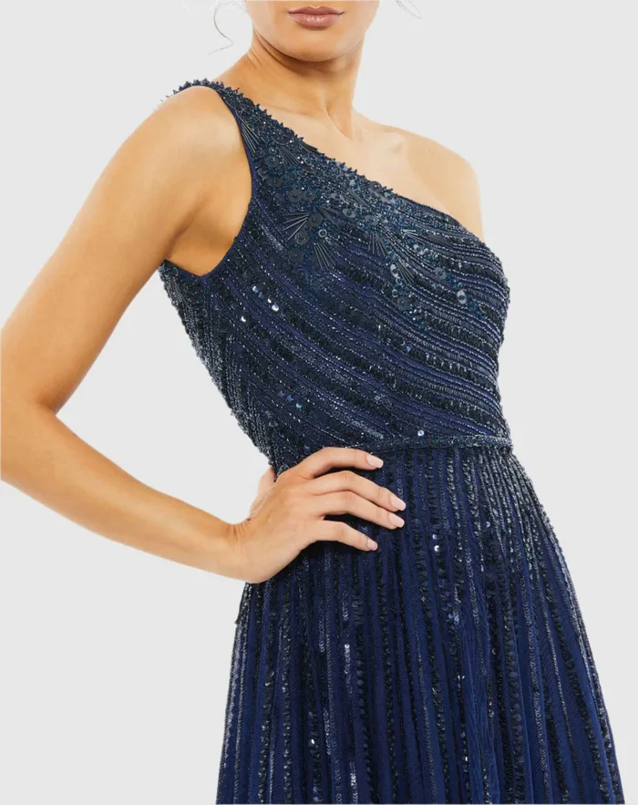 Evening Gowns Mac Duggal Women Embellished One Shoulder ALine Gown Copper