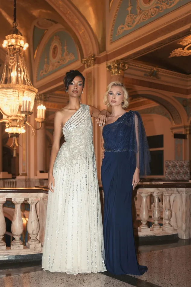 Evening Gowns Mac Duggal Women Silver Beaded Embellished One Shoulder A Line Gown Silver Nude