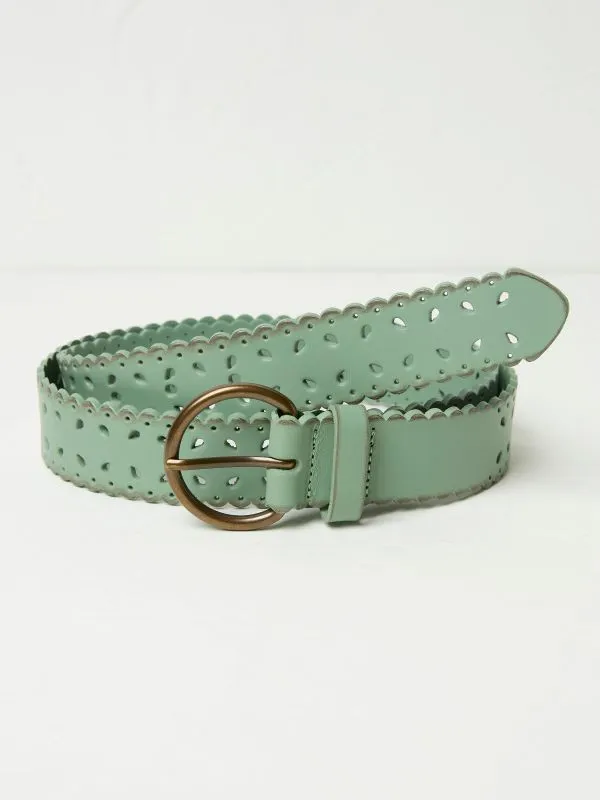 Fat Face Belts Women Green Haze Scalloped Jean Leather Belt