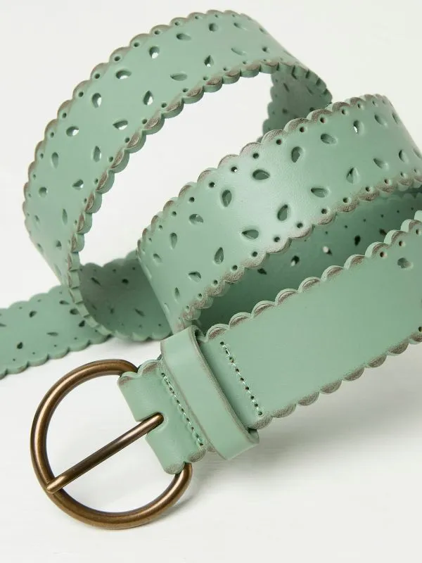 Fat Face Belts Women Green Haze Scalloped Jean Leather Belt