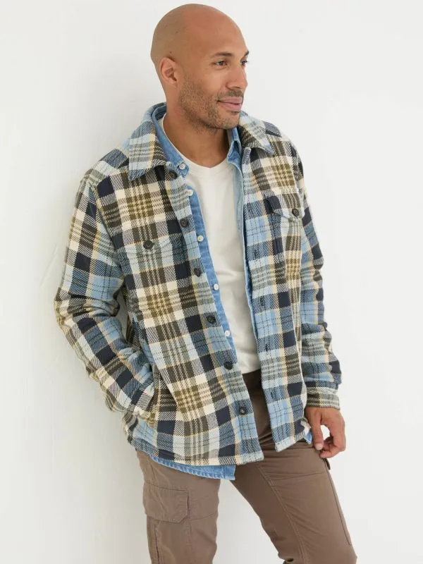Fat Face Coats and Jackets Men Light Blue Ryton Check 100 Cotton Overshirt