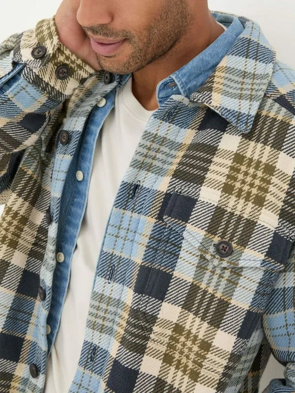 Fat Face Coats and Jackets Men Light Blue Ryton Check 100 Cotton Overshirt