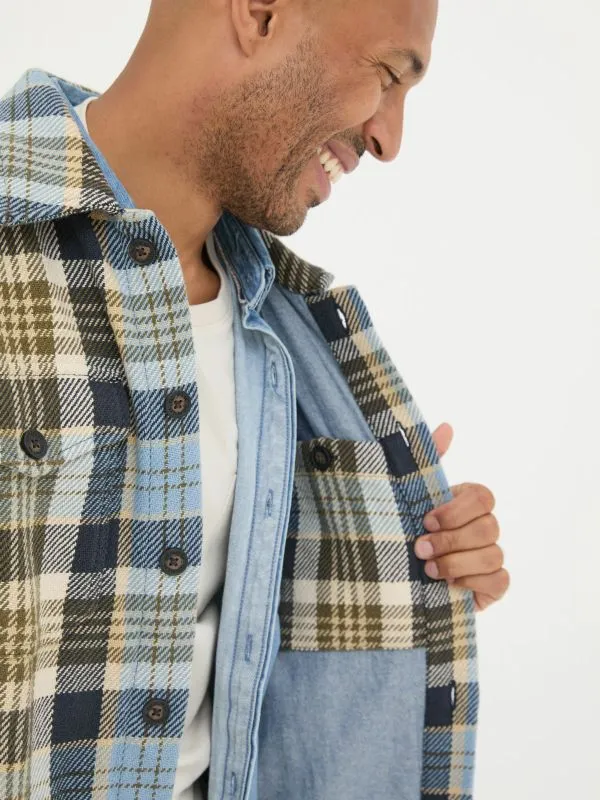 Fat Face Coats and Jackets Men Light Blue Ryton Check 100 Cotton Overshirt