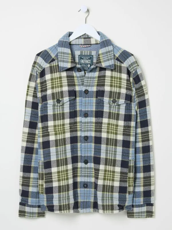 Fat Face Coats and Jackets Men Light Blue Ryton Check 100 Cotton Overshirt