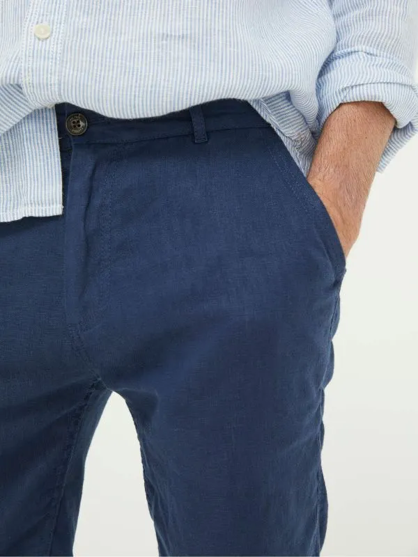 Fat Face Denim Dressing Men Blue Linen Flat Front Shorts