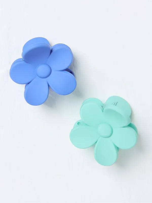 Fat Face Hair Accessories Women Blue Flower Hair Clips 2 Pack