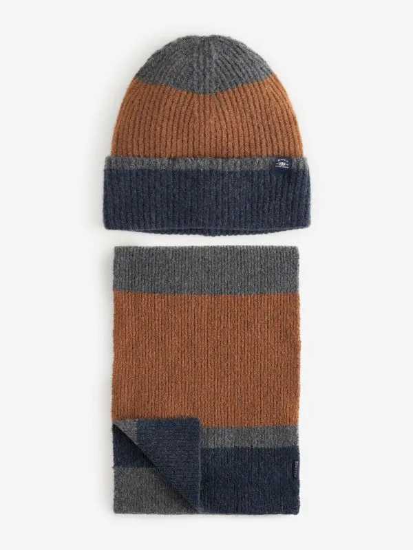 Fat Face Hats Men Navy Colourblock Hat And Scarf Gift Set