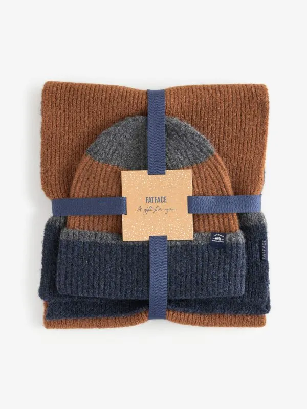 Fat Face Hats Men Navy Colourblock Hat And Scarf Gift Set