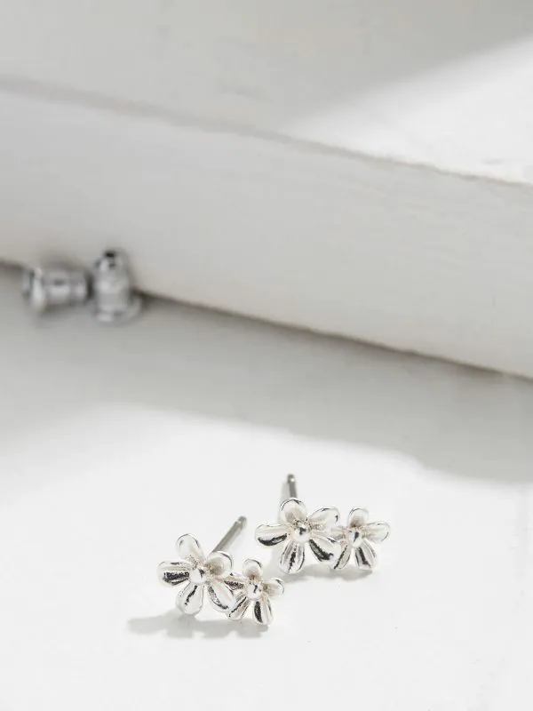 Fat Face Jewellery Women Silver Tone Double Flower Stud Earrings