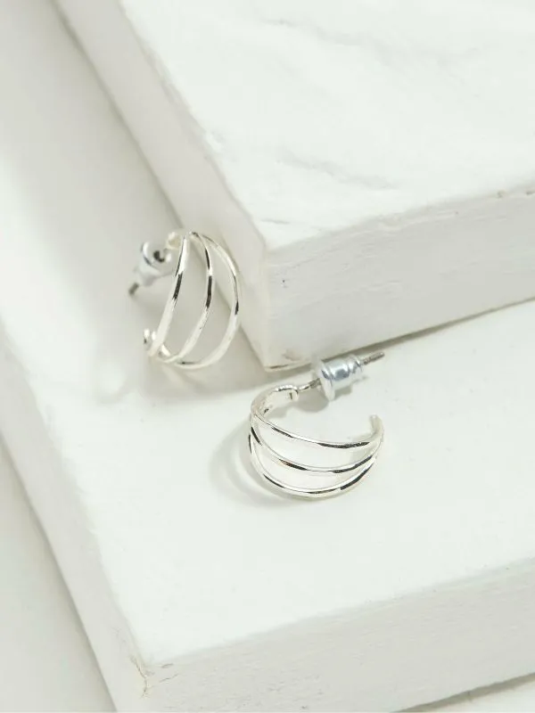 Fat Face Jewellery Women Silver Tone Triple Strand Hoop Earrings