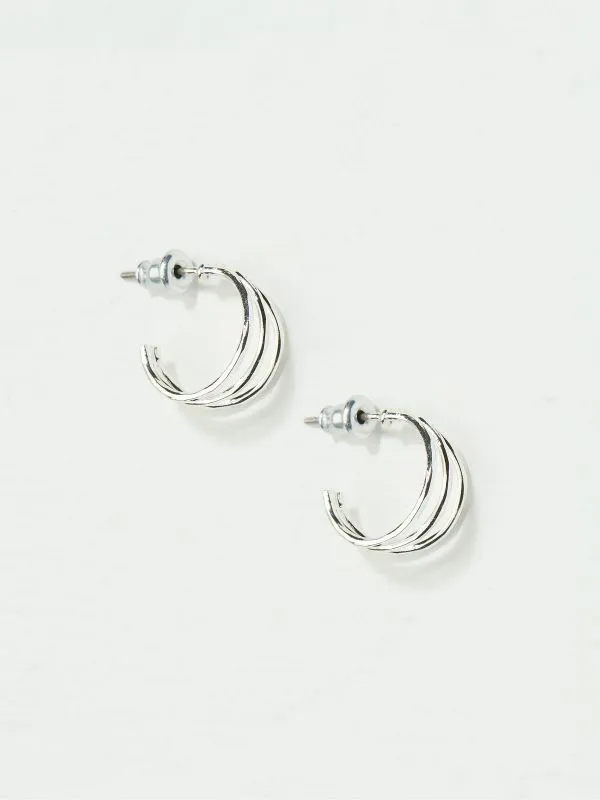 Fat Face Jewellery Women Silver Tone Triple Strand Hoop Earrings