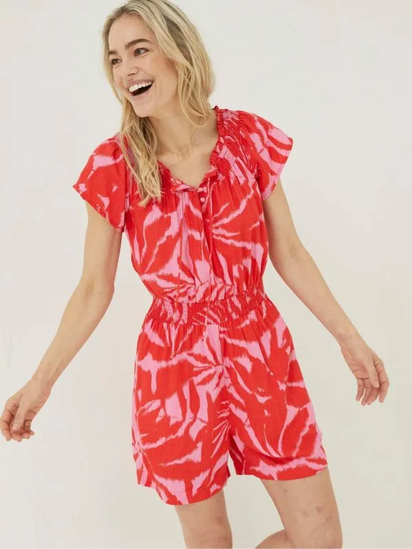 Fat Face Jumpsuits and Playsuits Women Red Palmer Leaves Playsuit
