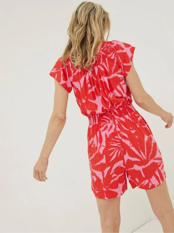 Fat Face Jumpsuits and Playsuits Women Red Palmer Leaves Playsuit