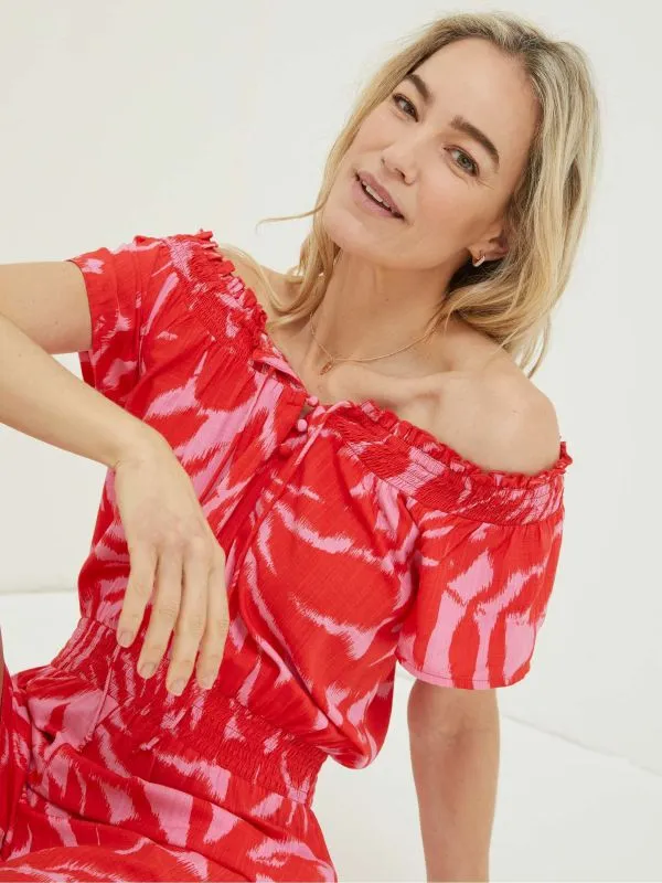 Fat Face Jumpsuits and Playsuits Women Red Palmer Leaves Playsuit