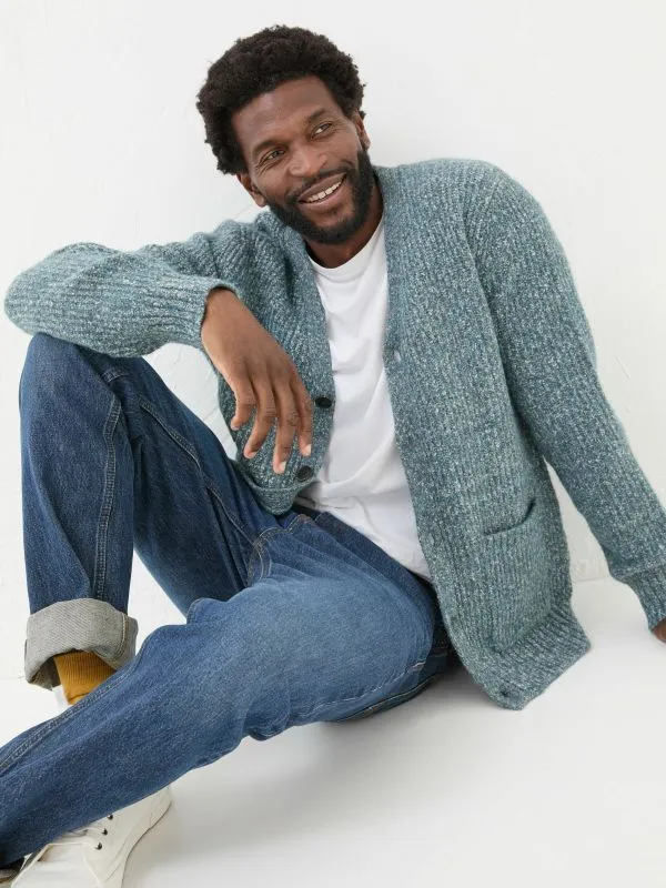 Fat Face Knitwear Men Mid Blue Sefton Lofty Knitted Cardigan