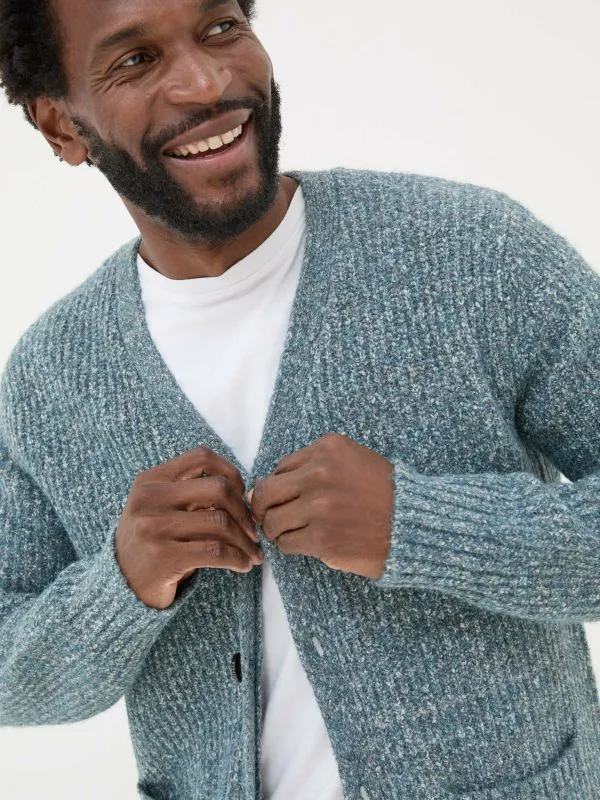 Fat Face Knitwear Men Mid Blue Sefton Lofty Knitted Cardigan