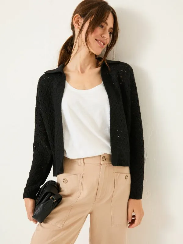 Fat Face Knitwear Women Black Lilah Pointelle Knitted Cardigan