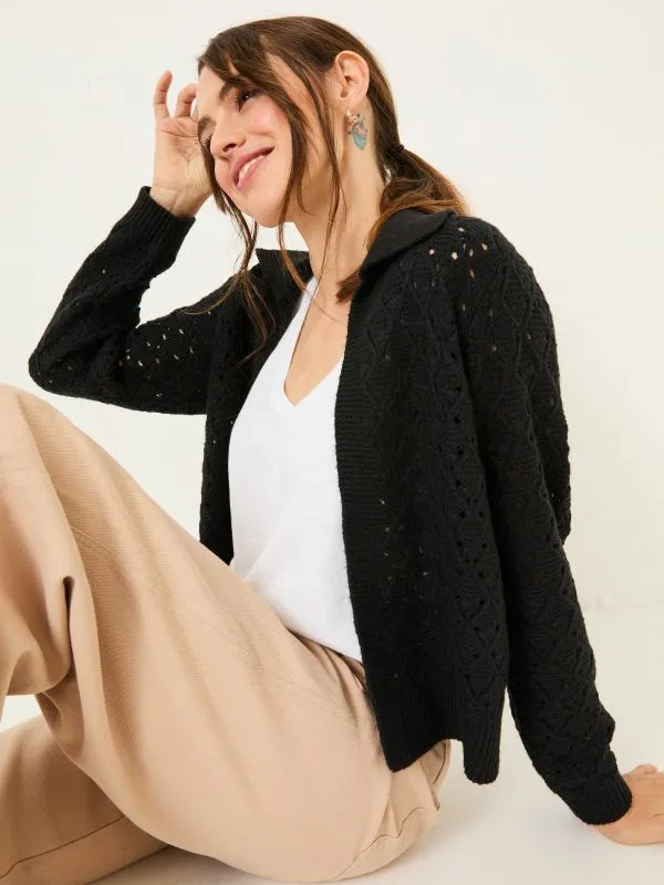 Fat Face Knitwear Women Black Lilah Pointelle Knitted Cardigan