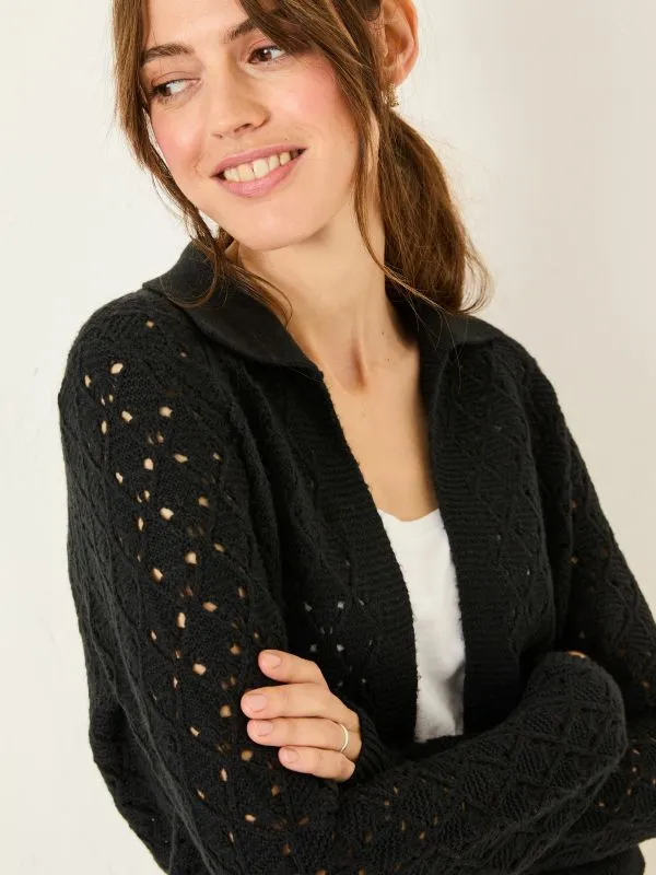 Fat Face Knitwear Women Black Lilah Pointelle Knitted Cardigan