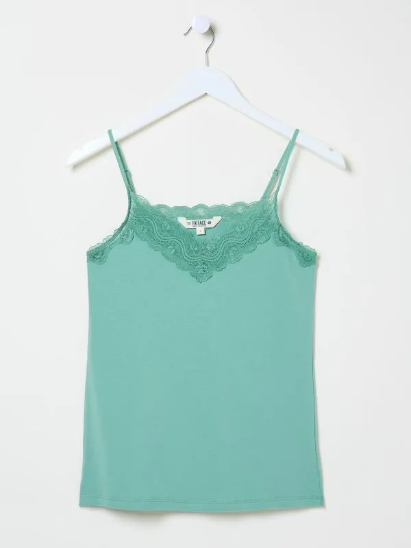 Fat Face Pyjamas and Nightwear Women Green VNeck Lace Vest Pyjama Top