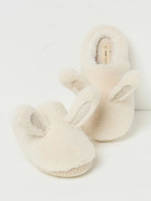 Fat Face Pyjamas and Nightwear Women Ivory Bunny Slipper Mules
