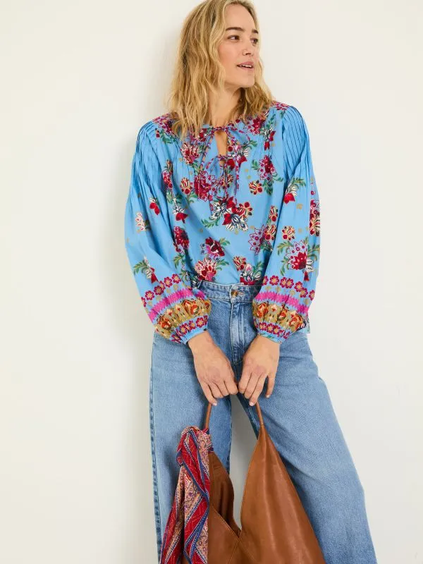 Fat Face Shirts and Blouses Women Bright Blue 100 Cotton Sandy Blouse