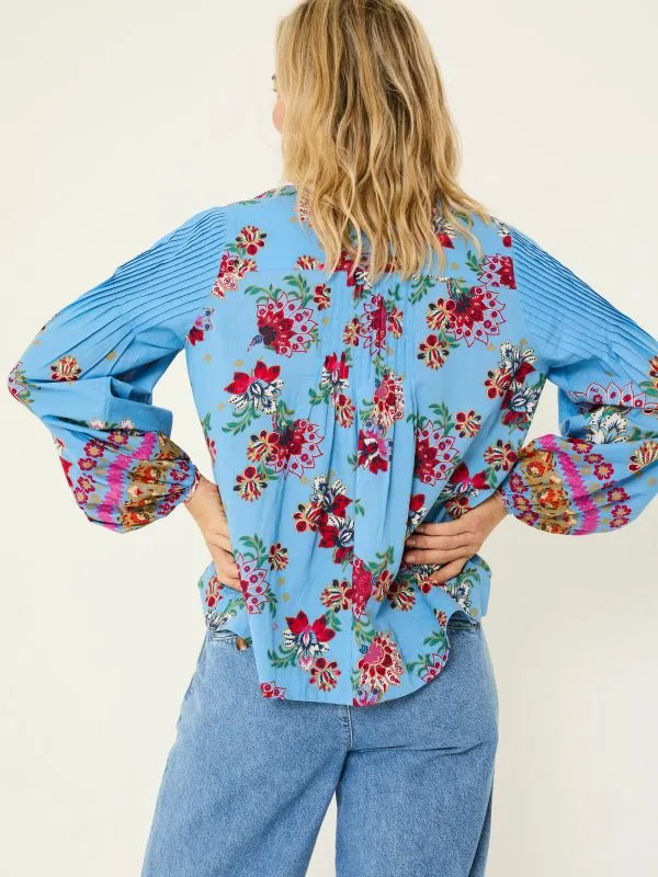 Fat Face Shirts and Blouses Women Bright Blue 100 Cotton Sandy Blouse