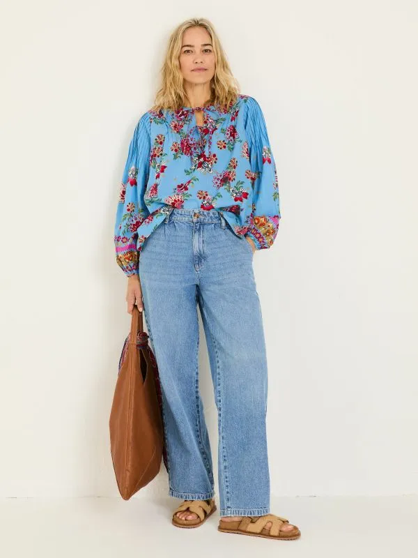 Fat Face Shirts and Blouses Women Bright Blue 100 Cotton Sandy Blouse