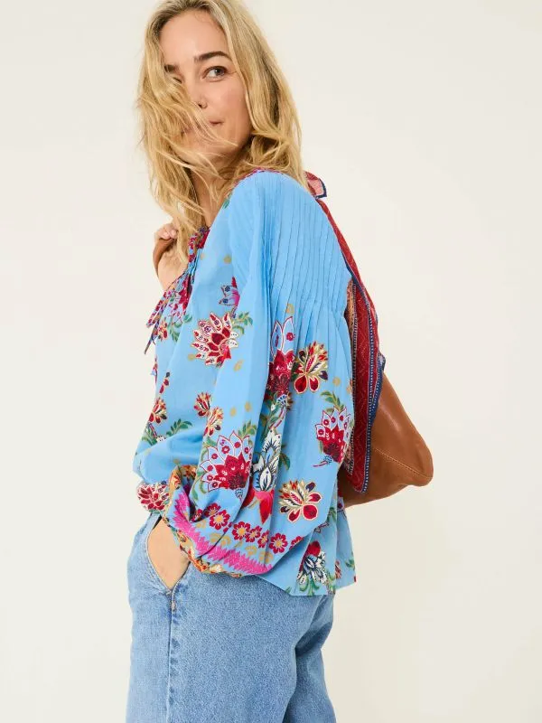 Fat Face Shirts and Blouses Women Bright Blue 100 Cotton Sandy Blouse