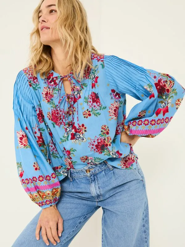 Fat Face Shirts and Blouses Women Bright Blue 100 Cotton Sandy Blouse
