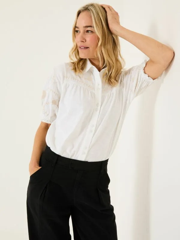 Fat Face Shirts and Blouses Women White Embroidered Short Sleeve Jersey Shirt