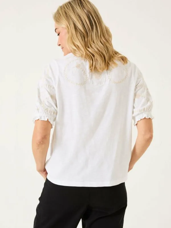 Fat Face Shirts and Blouses Women White Embroidered Short Sleeve Jersey Shirt