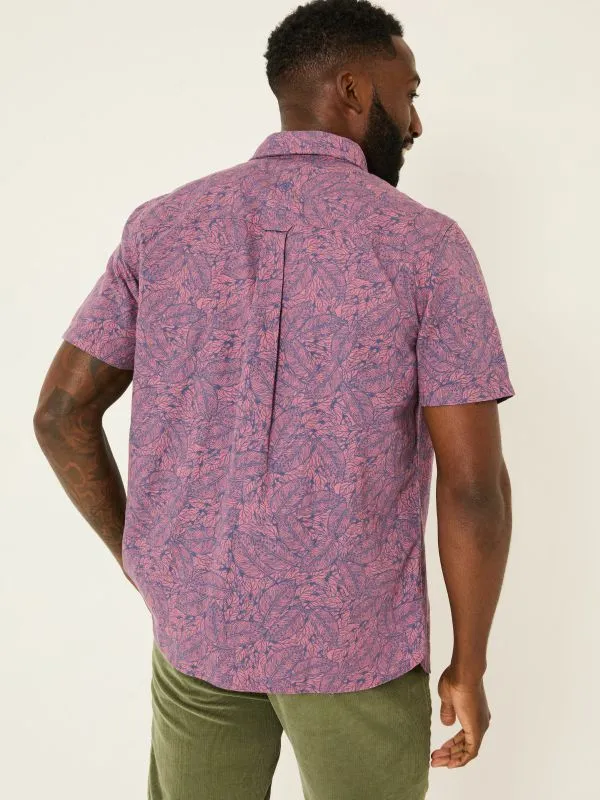 Fat Face Shirts Men Pink 100 Cotton Short Sleeve Leaf Print Shirt