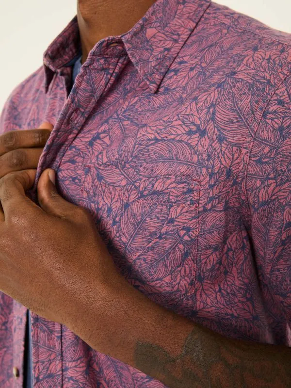 Fat Face Shirts Men Pink 100 Cotton Short Sleeve Leaf Print Shirt