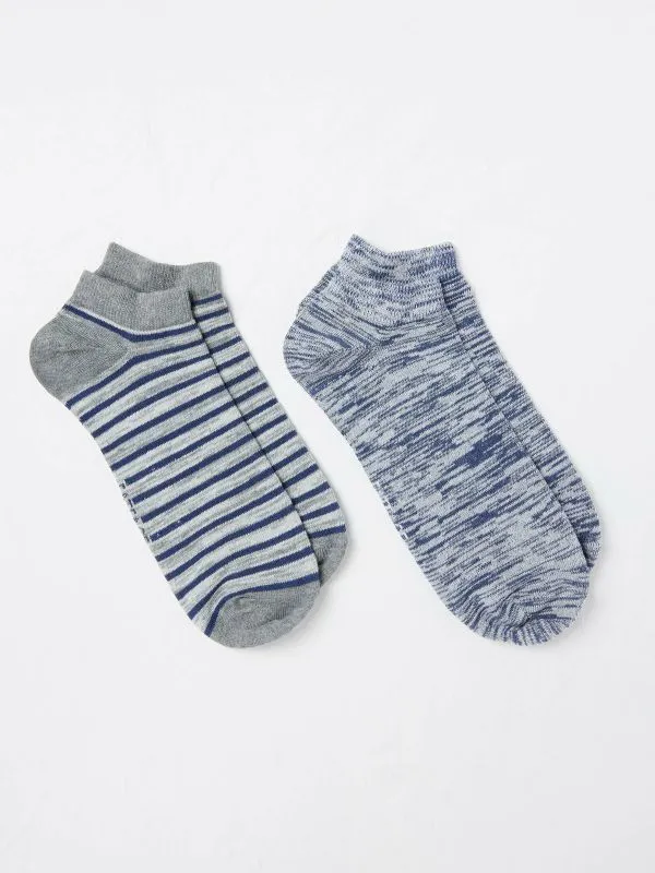 Fat Face Socks Men Grey Striped Trainer Socks 2 Pack