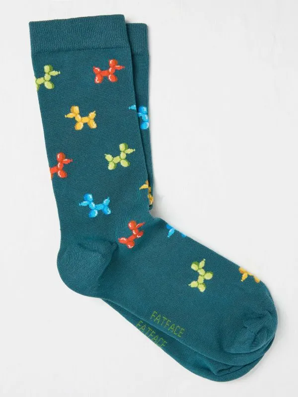 Fat Face Socks Men Teal Blue Balloon Dog Print Socks