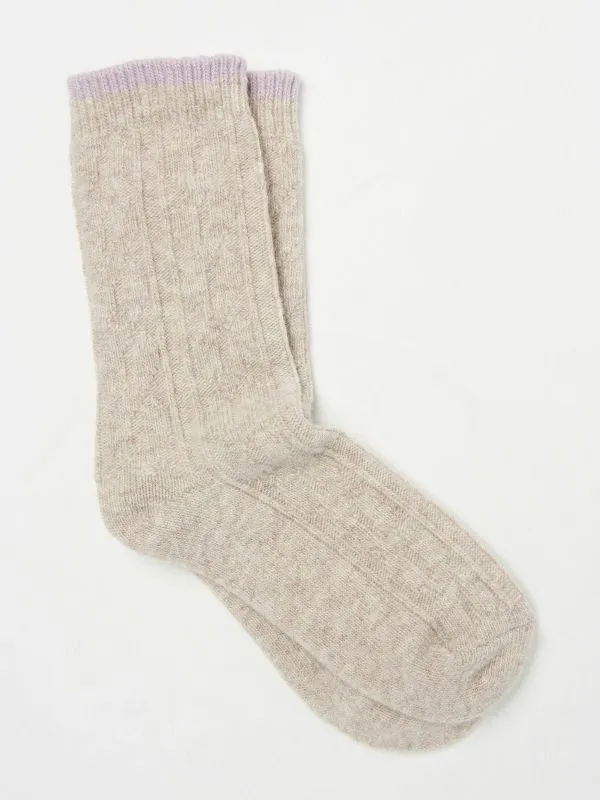 Fat Face Socks Women Lilac Purple Cable Cashmere Blend Socks