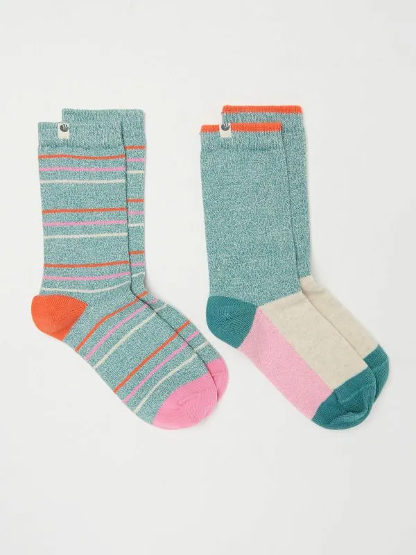Fat Face Socks Women Multi Colour 2 Pairs Of Striped Boots Socks
