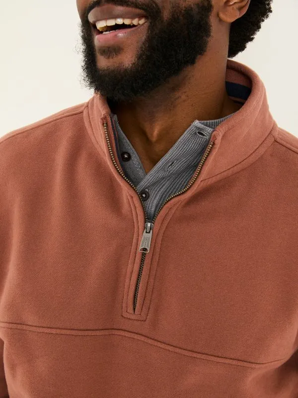 Fat Face Sweatshirts and Hoodies Men Brooke Rust Brown Half Neck Sweatshirt