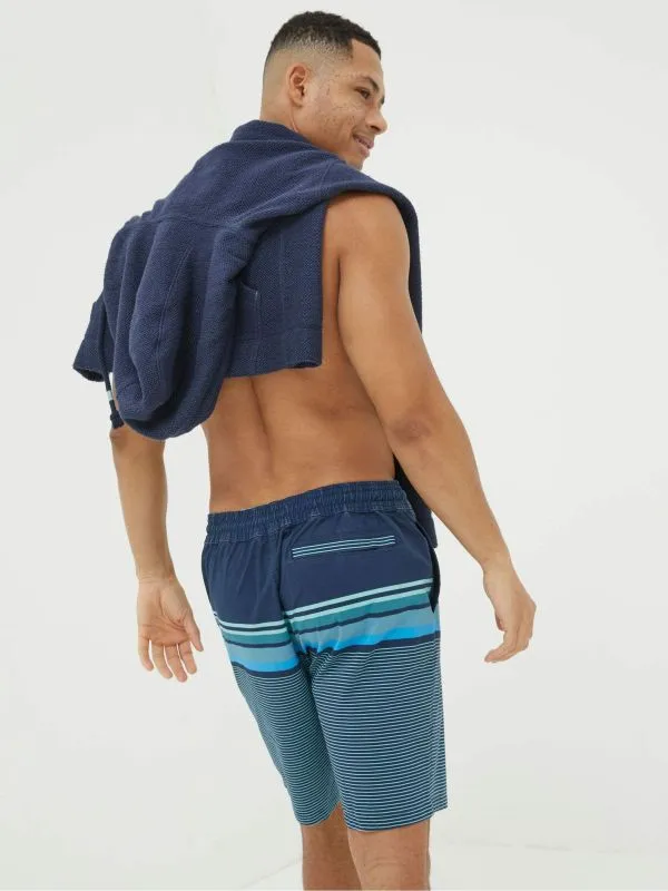 Fat Face Swimwear Men Camber Blue Placement Stripe Swim Shorts