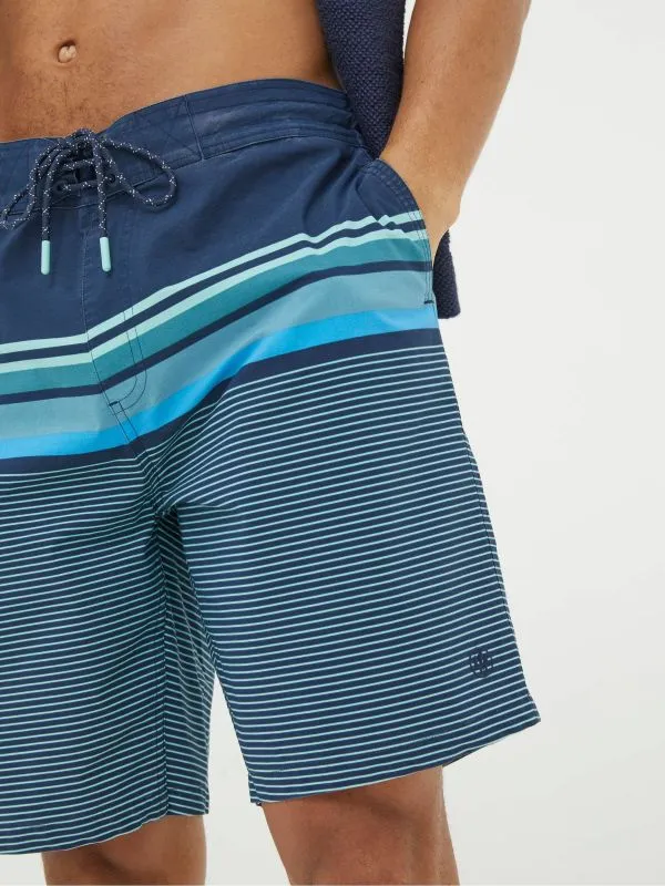 Fat Face Swimwear Men Camber Blue Placement Stripe Swim Shorts