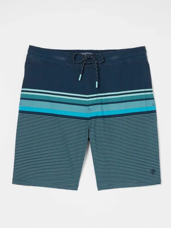 Fat Face Swimwear Men Camber Blue Placement Stripe Swim Shorts
